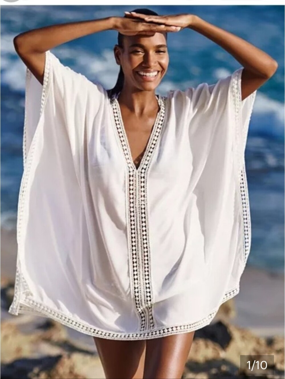 Tommy Bahama White Crochet-Trim Beach Coverup